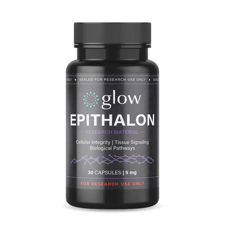 Epitalon Capsules bottle by Glow Peptides, encapsulated research material