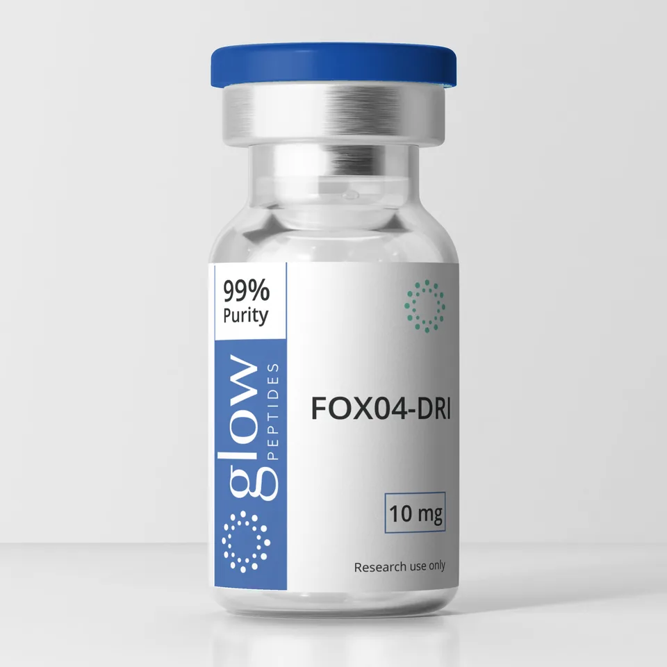 FOXO4-DRI lyophilized research peptide vial by Glow Peptides