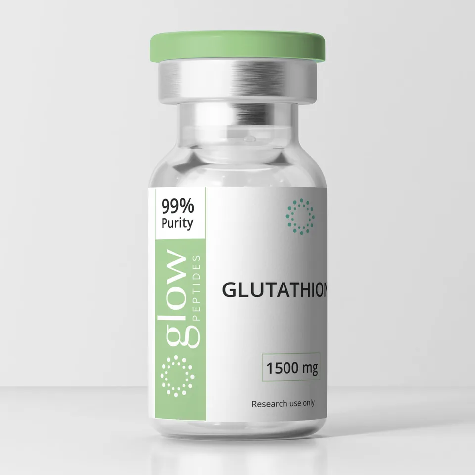 Glutathione lyophilized research peptide vial by Glow Peptides