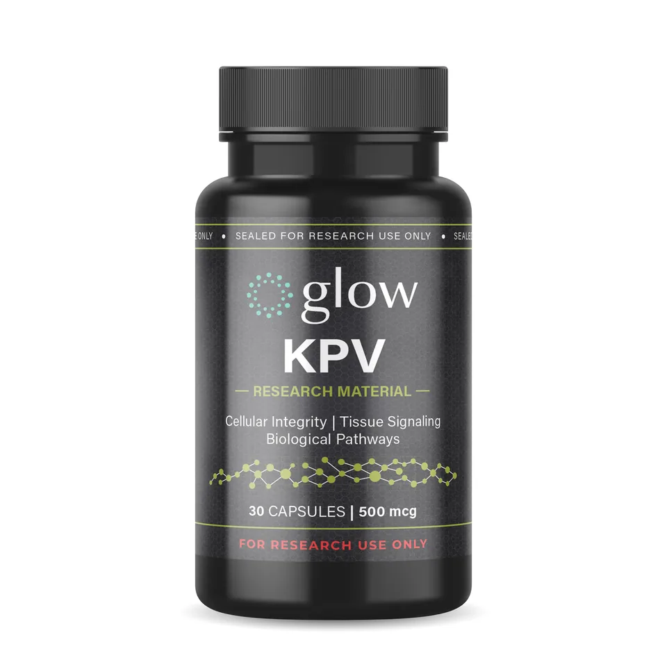 KPV Capsules bottle by Glow Peptides, encapsulated research material
