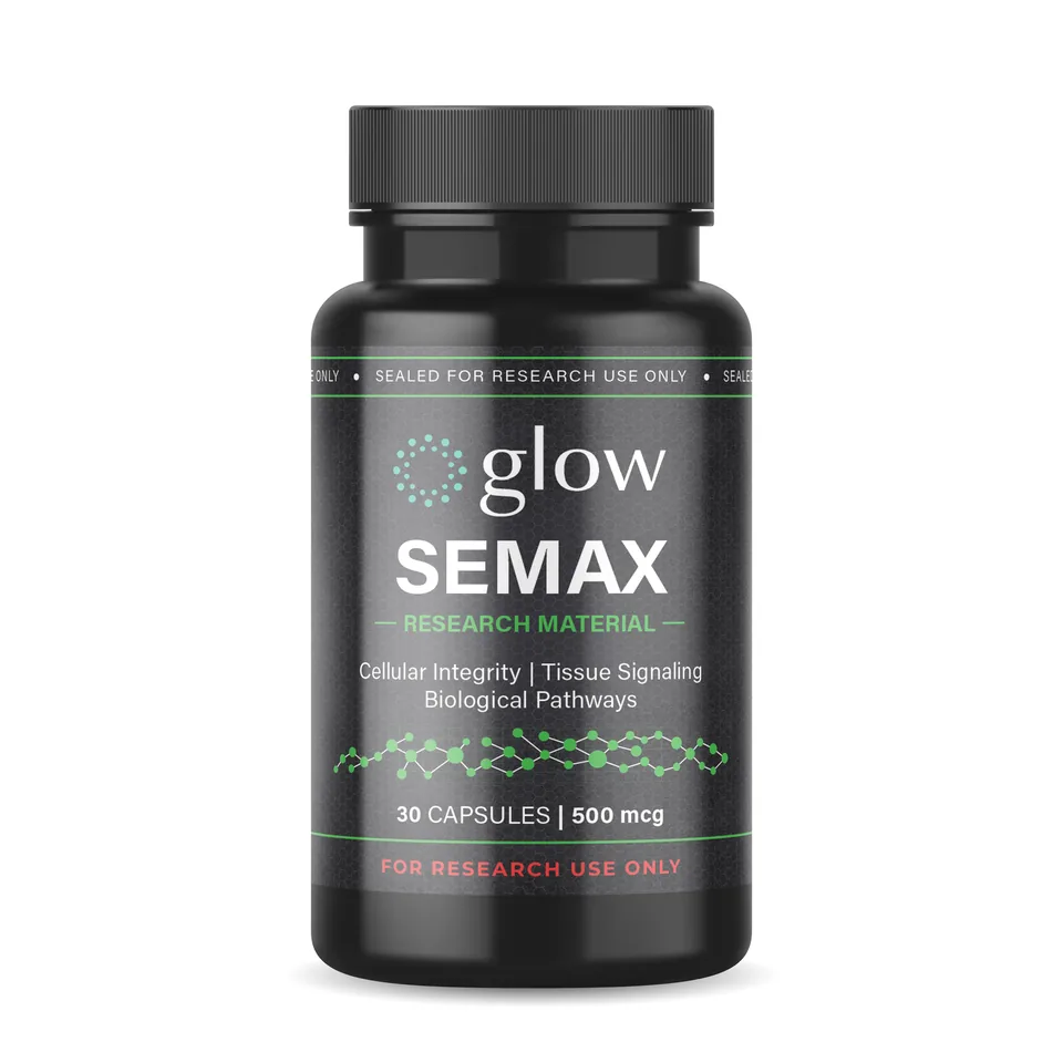 Semax Capsules bottle by Glow Peptides, encapsulated research material